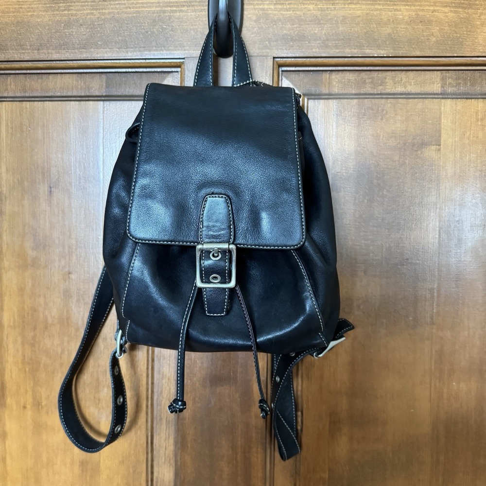 Coach 9569 Legacy Soft Black Leather Drawstring Flap Backpack Purse - Vintage
